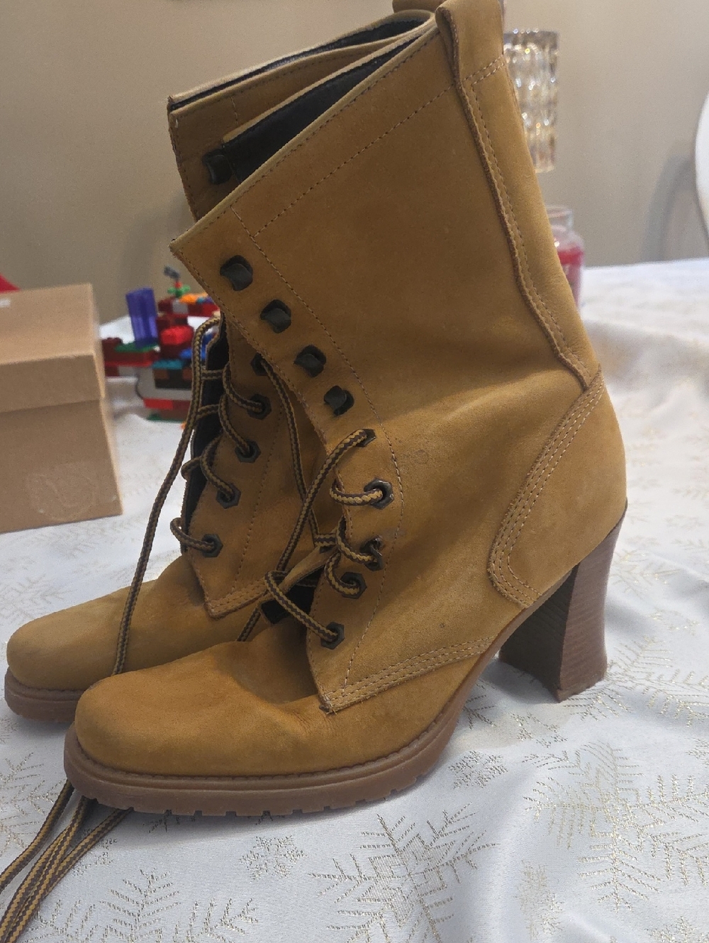 Nine West Tan Suede Lace-Up Heeled Boots